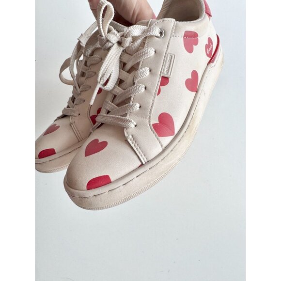 COACH Lowline Red Valentine's Day Heart Print Leather Low Top Sneakers, Size 5.5 - Picture 9 of 16